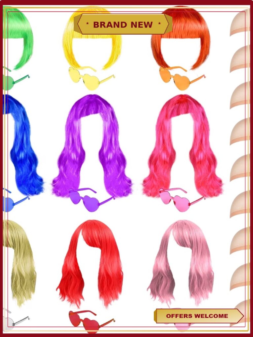 9 Set Colorful Wigs 3 Hairstyles Bob Wavy Party Cosplay Halloween